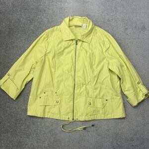 Chicos Jacket Womens XL Yellow Zip Front 3/4 Sleeve Pockets Drawstring Hem